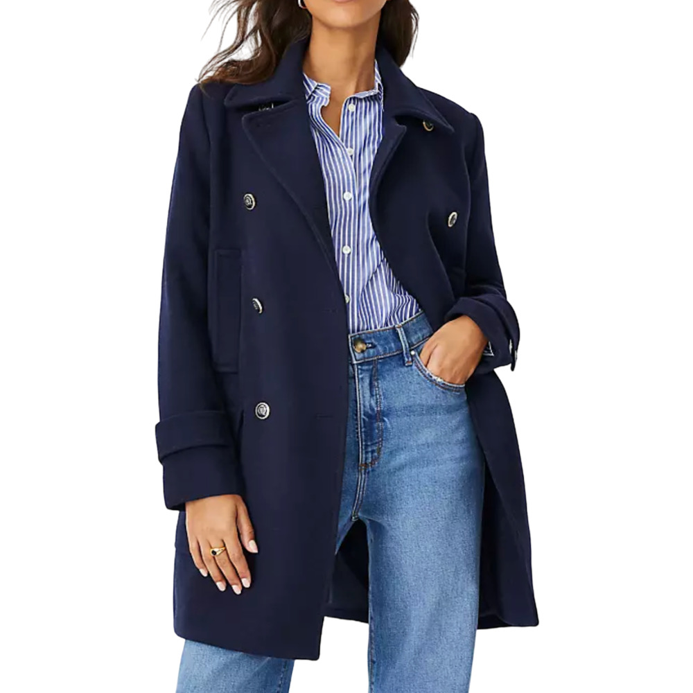 NEW ANN TAYLOR NIGHT SKY BLUE WOOL BLEND PEACOAT COAT SZ SMALL